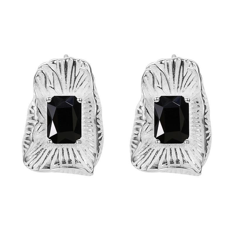 Minority Design 925 Sterling Silver Geometric Black Zircon Earrings for Women