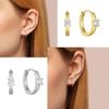 S925 Sterling Silver 18K Gold Plated Single Stone Huggie Hoop Earrings 4-Prong Set Cubic Zirconia Minimalist Earrings for Women