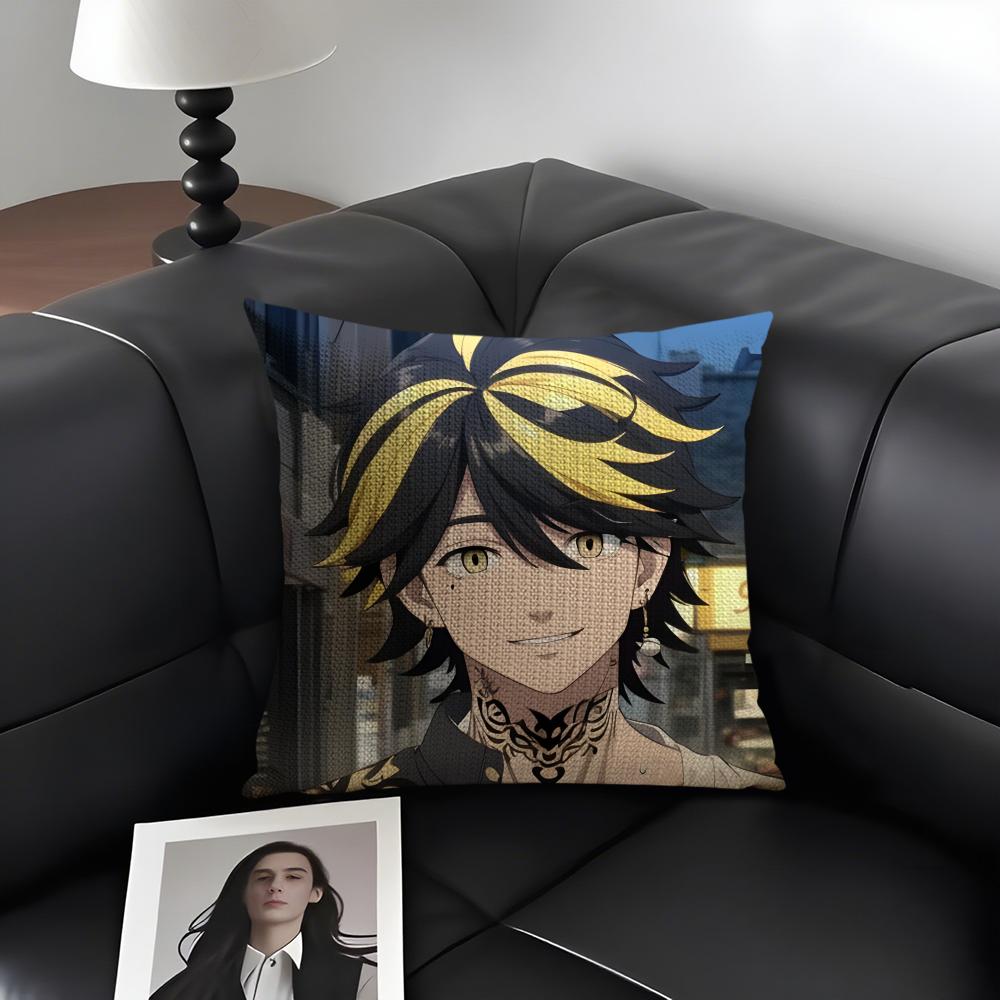 TTokyo RevengerR Anime Cushion Cover Natural Linen Organic Fabric DoubleSided Printing Sofa Home Decor Gift Pillow Case