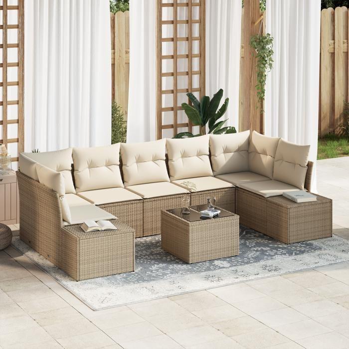 VidaXL Ensemble de Canapés de Jardin 8 Pièces avec Coussins Beige Poly Rattan 3346981