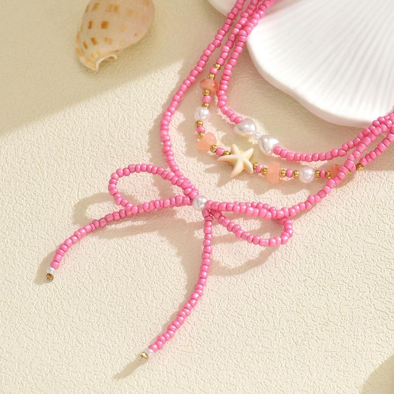 New Bow Colored Beaded Pendant Necklace Summer Versatile Dopamine Jewelry Necklace Women