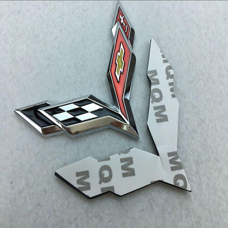 Elegant Zinc Alloy Metal Crossed Flag Emblem For Corvette C7 Stingray Badge