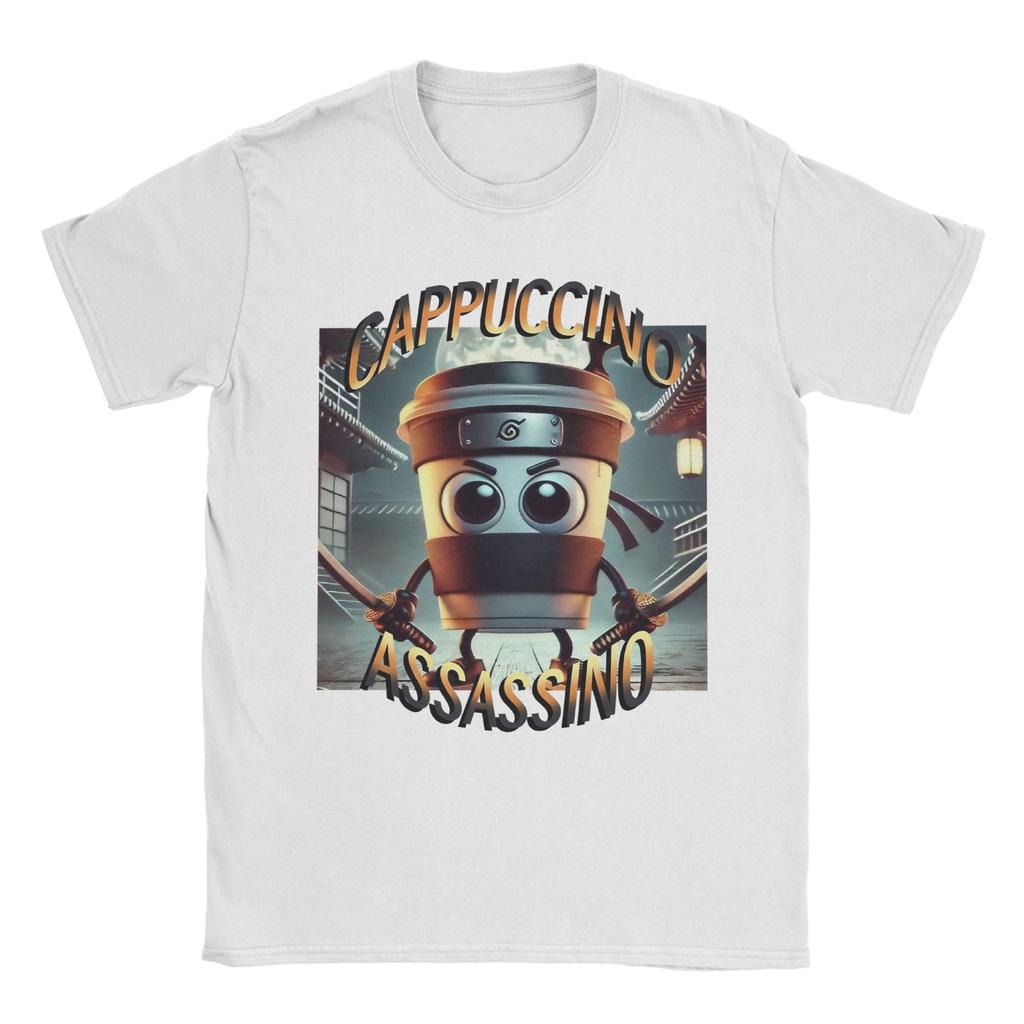 Herren Cappuccino Assassino Italienischer Hirnrot T-Shirt 100% Baumwolle Vintage Kurzarm Rundhals T-Shirt Erwachsene T-Shirts