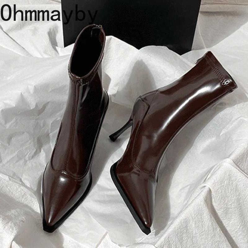 Autumn Winter Pointed Toe Women Thin Heel Ankle Boots Street Style Party Stripper Short Botas Mujer