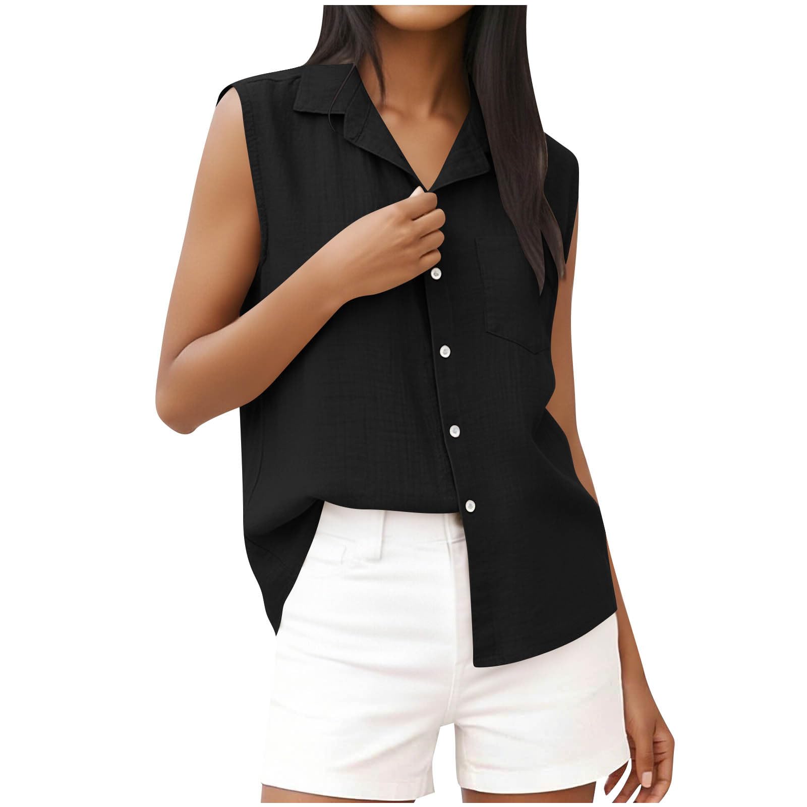 Women s sleeveless top, stylish and breathable shirt with pockets L