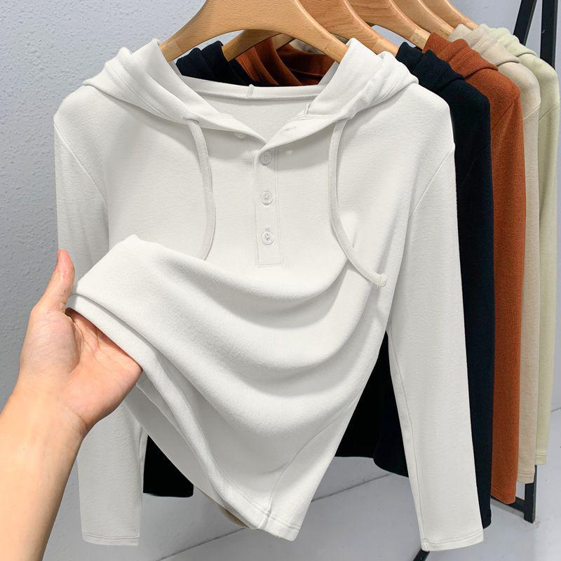 Women's Brushed Fleece Hooded Base Layer Autumn 2025 Fashionable Inner Hoodie