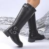 Black Pu Leather Riding Boots Women Fashion Buckle High Heels Knee High Boots Woman Autumn Winter Side Zipper Long Botas Mujer