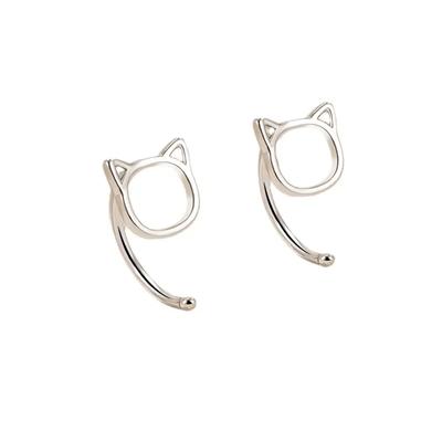Hollow Cute Cat Stud Earrings for Women And Girls Fashion Copper Color Hypoallergenic Zircon for Teens