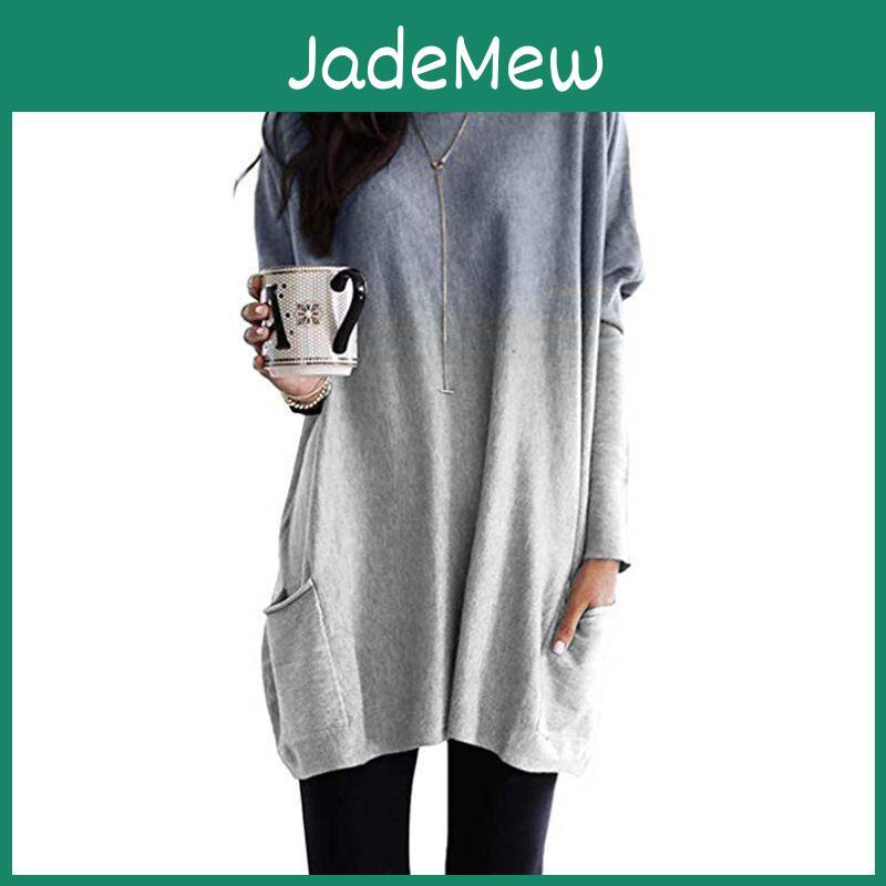 Sleeve Gradient Winter Autumn Long Casual Pocket Tshirt Ladies Top Womens Plus Size T Shirts