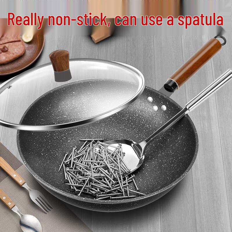 Kangshida Black King Kong Maifan Stone Non-stick Wok with Lid