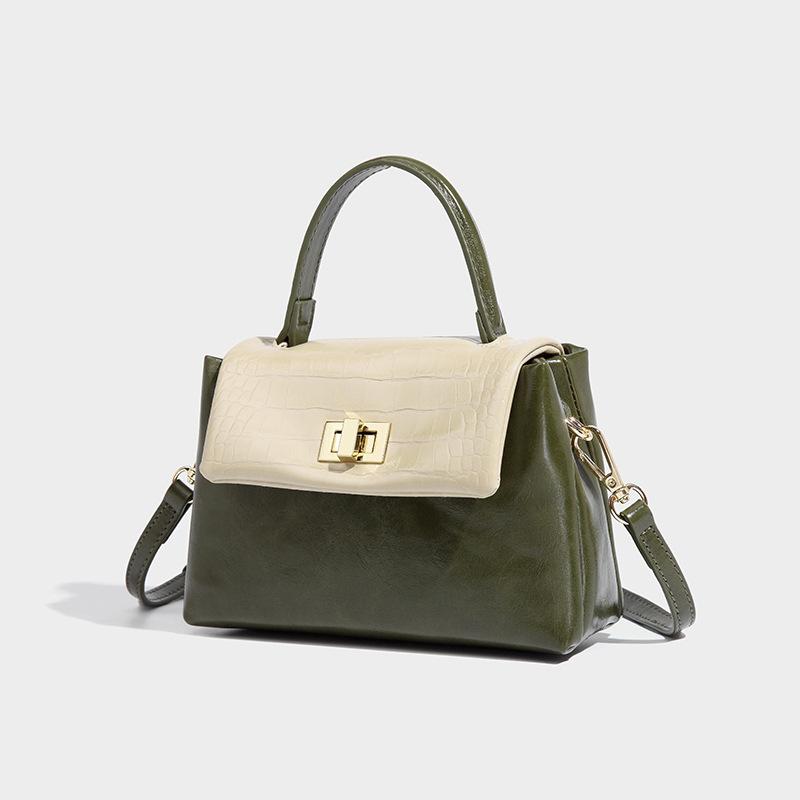 

Splicing contrasting color stone pattern handbag 2024 new bag women s versatile niche commuter shoulder messenger small square bag