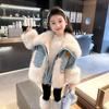 Girls' Fashionable Denim Fleece-lined Jacket - Autumn/Winter 2025 Faux Fur Coat for Children