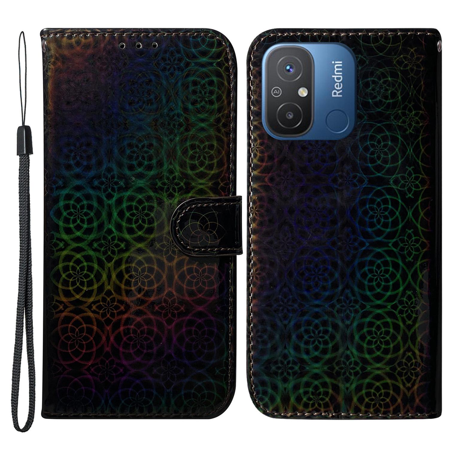 

For Xiaomi Redmi 11A 4G/12C 4G Dazzling Flower Pattern PU Leather Stand Wallet Shockproof Phone Case Black
