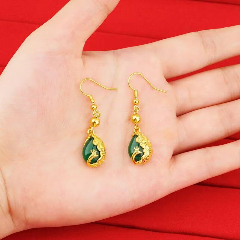 Green Gold Retro Phoenix & Peacock Earrings for Women