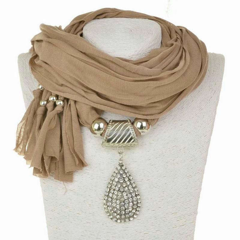 Tassel Polyester Scarf Women's Jewelry Scarf Full Diamond Water Drop Pendant Scarf