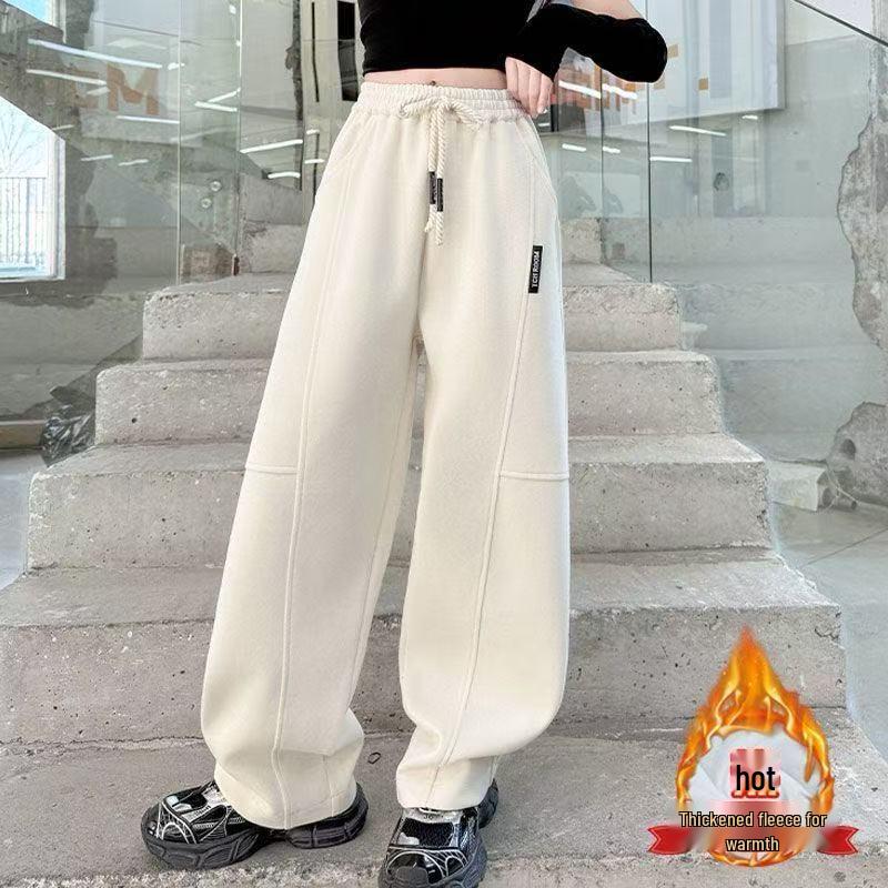 Girls' Wide-Leg Fleece Pants - Autumn/Winter Thickened Casual Sportswear