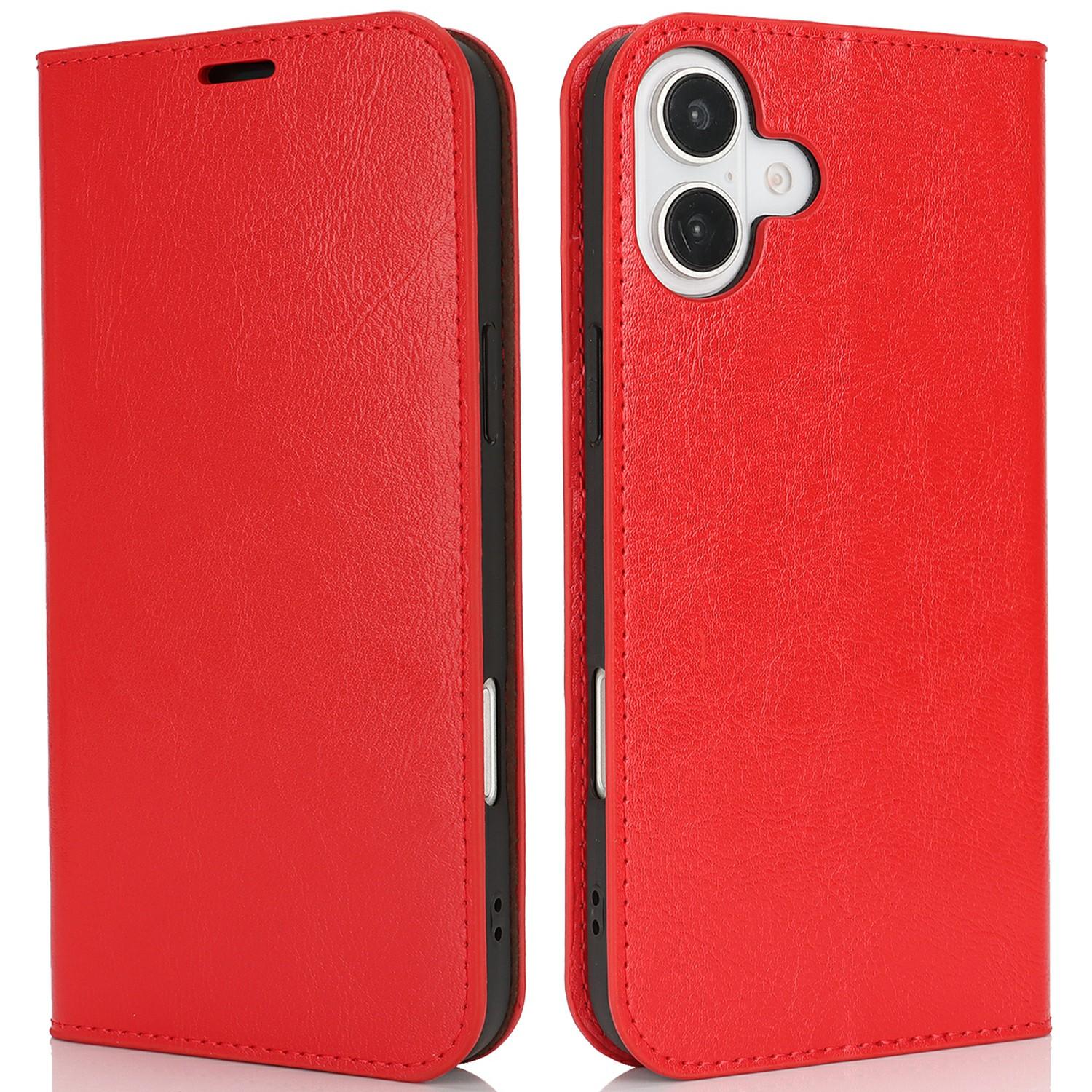 

For iPhone 16 Case Crazy Horse Texture Split Leather Wallet Phone Cover Red