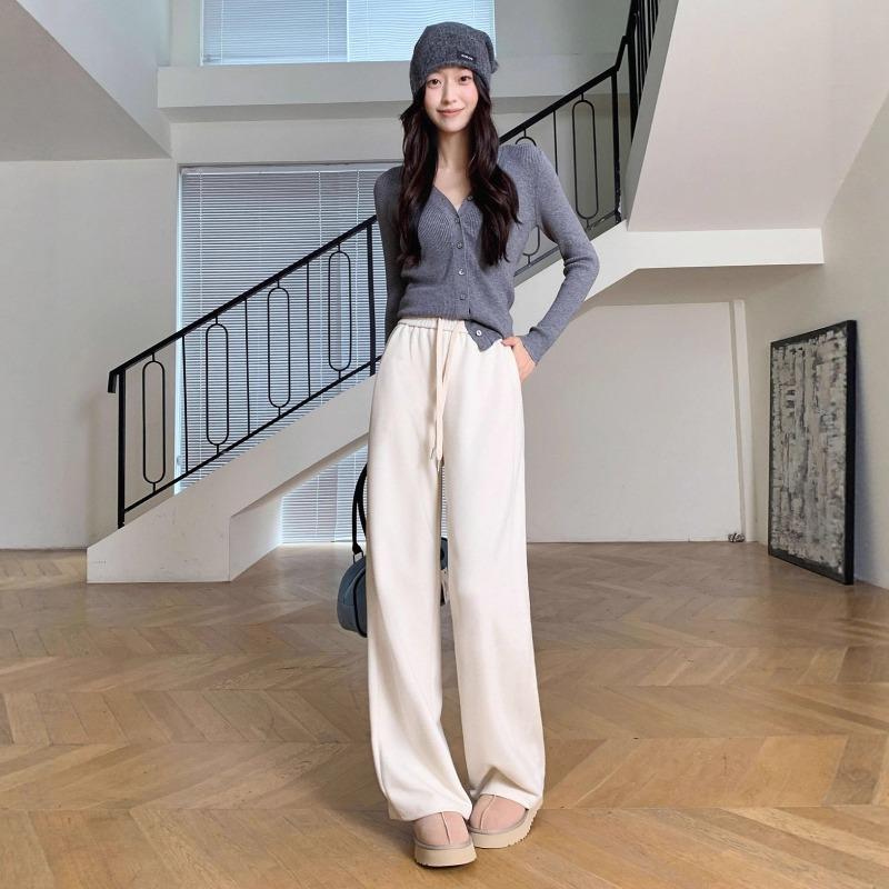 White acetic acid wool pants autumn and winter women's wide-leg pants drape glutinous rice pants straight casual pants