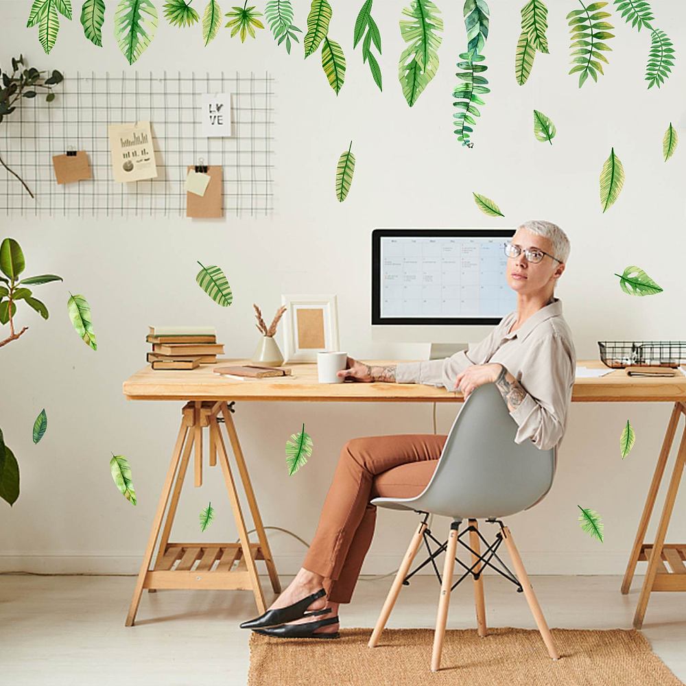 1sheet PVC Wall Stickers Wall Decoration Leaf Pattern 900x390mm