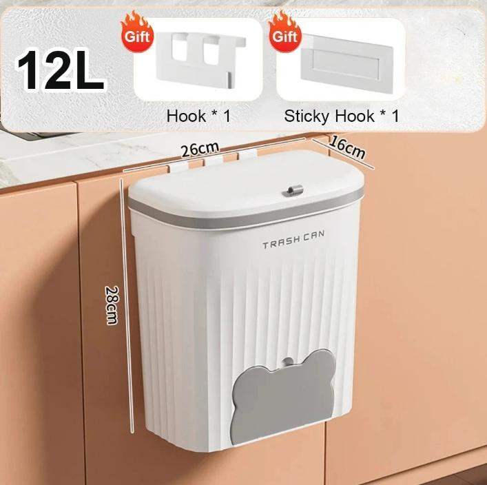 8.5/12L Kitchen Wastebasket Wall Mounted Trash Can with Lid Bathroom Trash Bin Garbage Can for Cabinet Under Sink Compost Bin