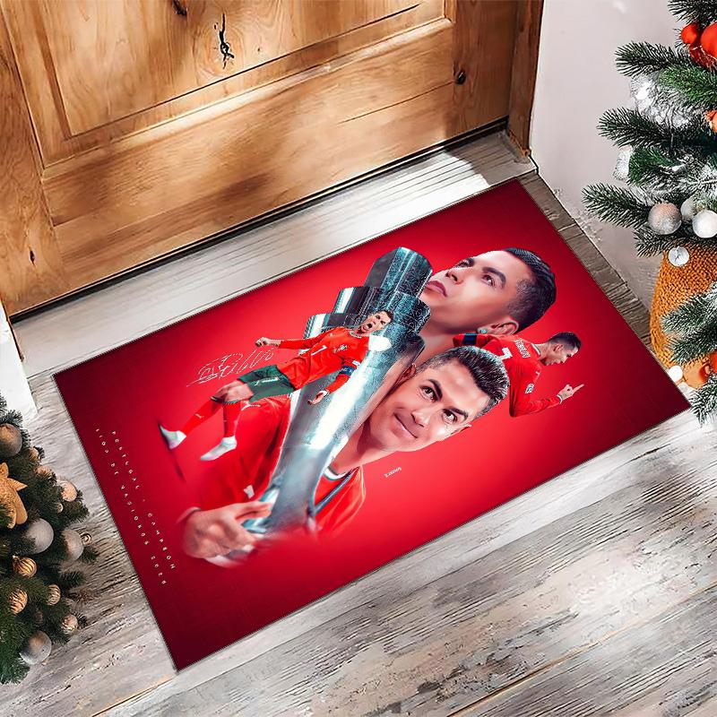 Tappeto in Flanella Stampato Cristiano Ronaldo Antiscivolo Morbido Poliestere Tappeto per Pavimento Tappetino Decorativo per Interni per Camera da Letto Soggiorno Divano