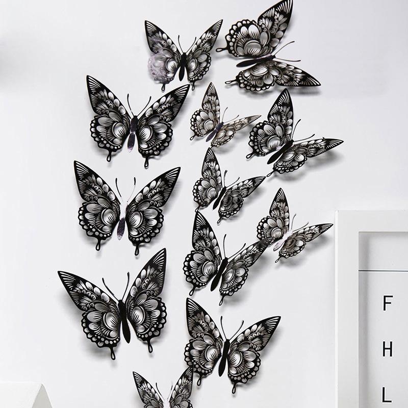 12 Pieces Colorful Butterfly Wall Stickers Set 10 Colors Hollow Cut Out DIY Pearl Paper Simulation Decor for Home Room