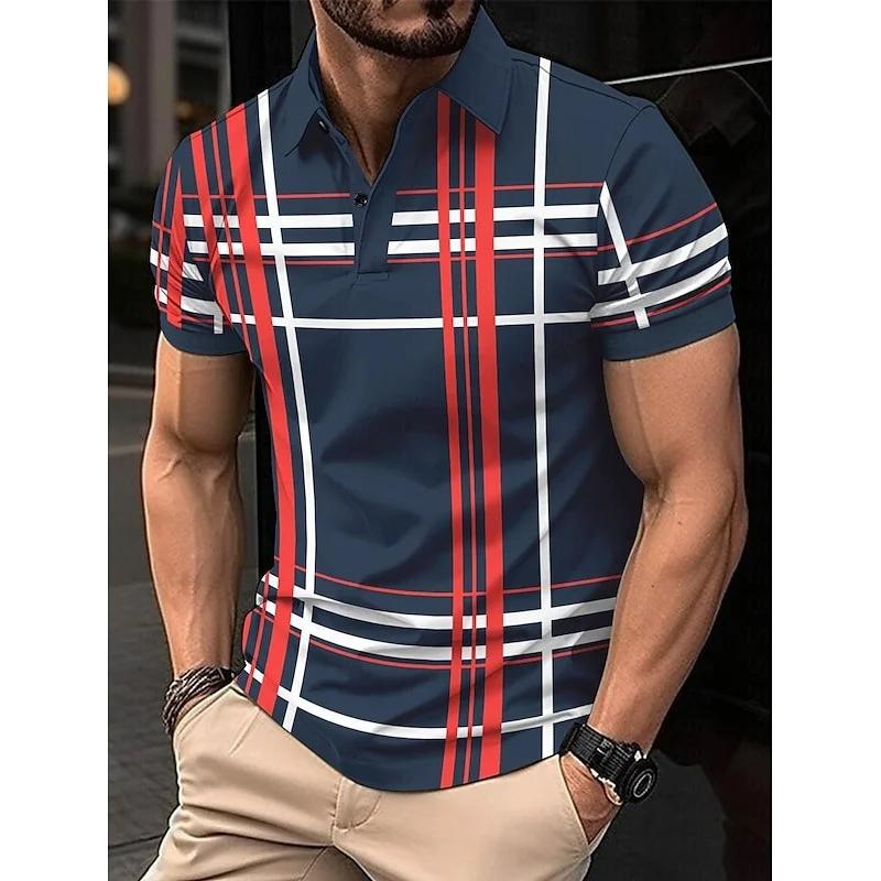 Stylish Plaid Short Sleeve Polo Shirt, Ideal for Daily Casual Outfits.