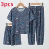 3pcs Summer Children's Printing Short-sleeved Shorts 9 Pants Suit Boys and Girls Comfortable Pajamas Can Be Worn Outside