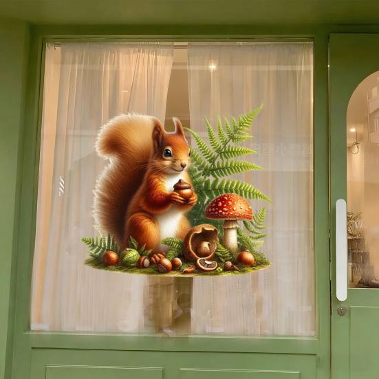 Statische Fensteraufkleber Wasserdicht Kratzfest Glas Haftaufkleber Abnehmbar Eichhörnchen Aufgedruckte Aufkleber für Badezimmer Küche