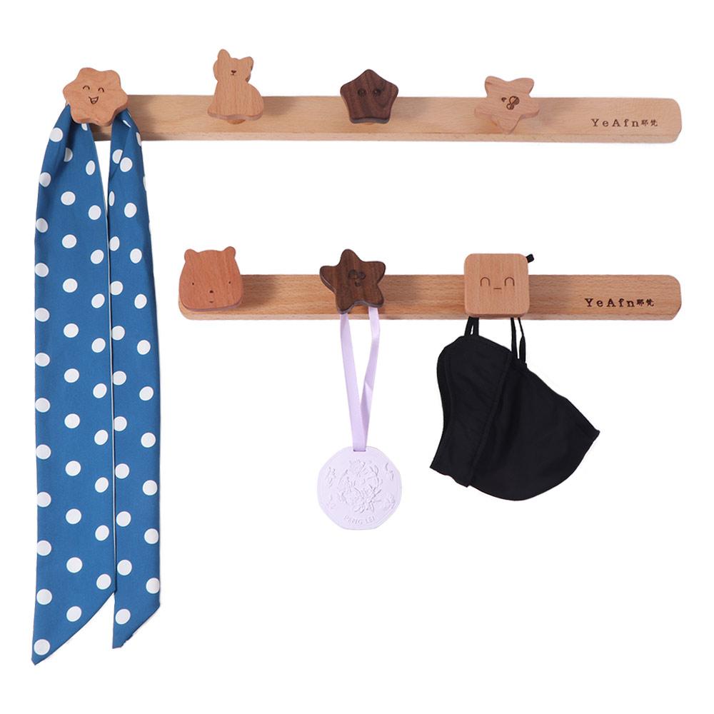 Free Punch Clothes Hanger Cute Wall Row Hanger Cartoon Solid Wood Hook  Entry Door