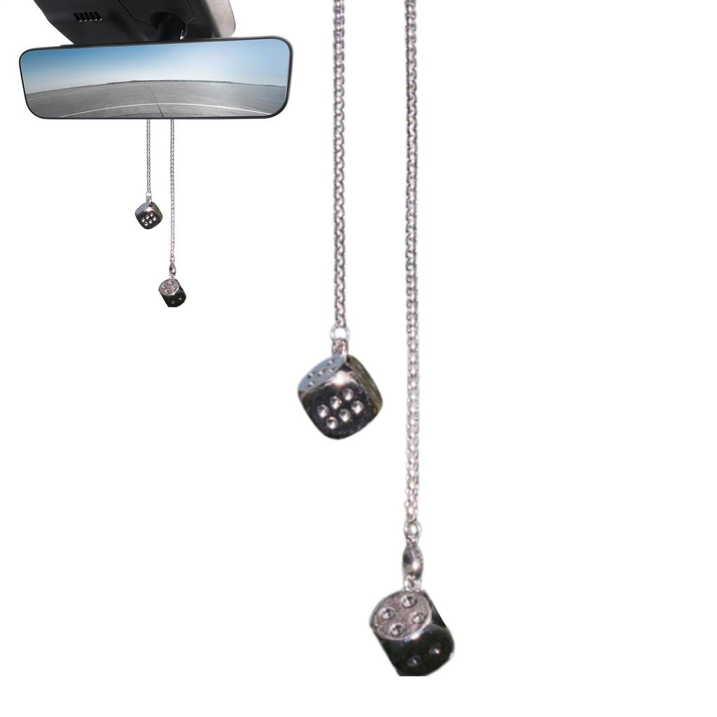 Dice Car Hang Ornaments, Dice Car Rearview Mirror Pendant, Metal Dice Shaped Pendant, Dice