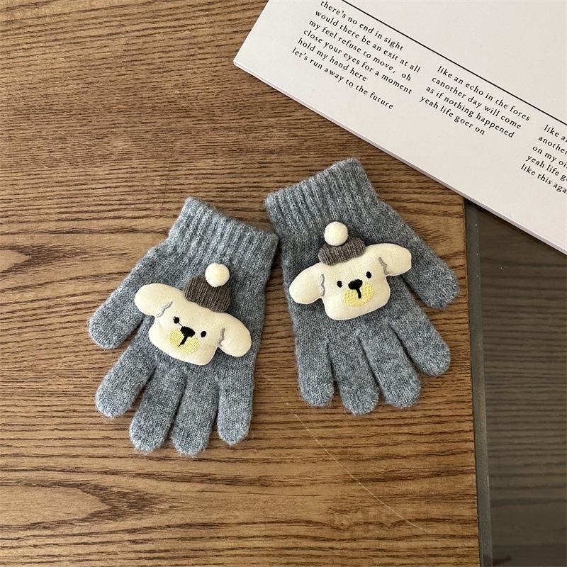 כפפות חורף סרוגות לילדים בסגנון קוריאני, דוב חמוד, ללא אצבעות, להגנה מפני קור