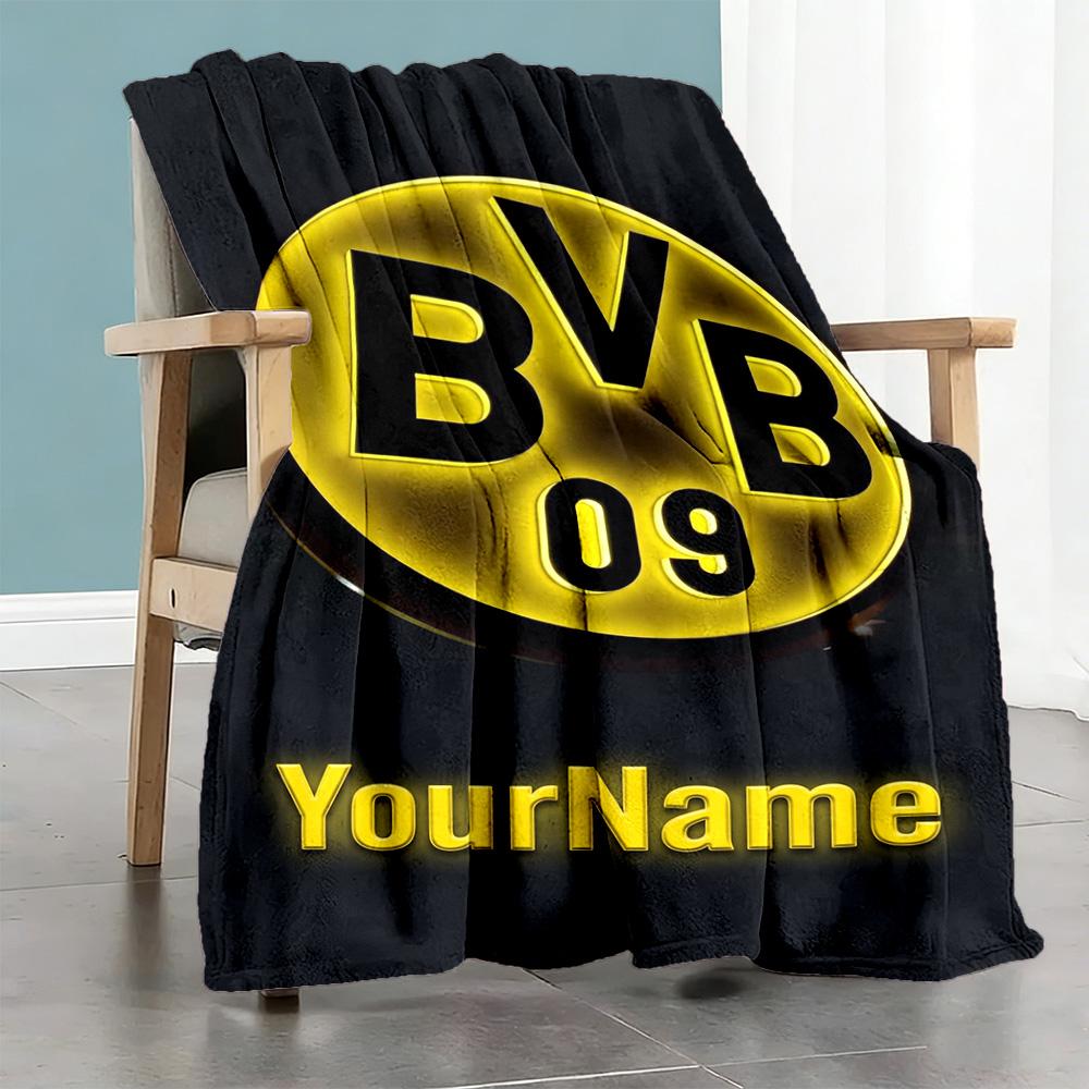Borussia Dortmund Personalized Text Blanket Gift Customizable Blanket Soft Warm Cozy Perfect for Bed Seaside Nap Office All-Season Use