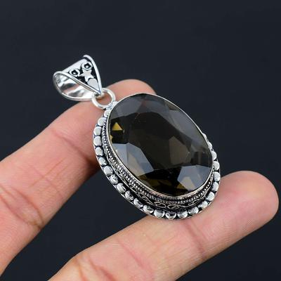 Smoky Quartz Gemstone Pendant Solid 925 Sterling Silver Pendant Jewelry Gift For Unisex LG-009
