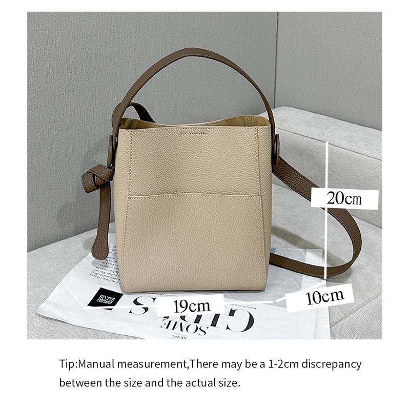 Original Cowhide Leather Woman Tote Bag Wide Strap Solid Color Commuter Crossbody Bag Large Capacity Bucket Luxury Brand Bag
