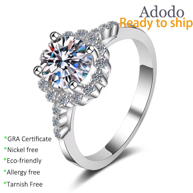 Fine Jewelry White Gold Plated Round Cut 1CT VVS GRA Moissanite Unique Personalised Sterling Silver 925 Flower Rings for Women