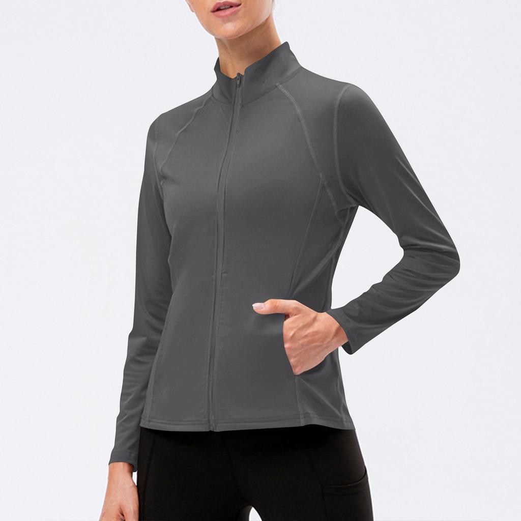 Women's Casual Outerwear Full Zip Slim Fit Lightweight Sport Running Track Jacket With Pockets