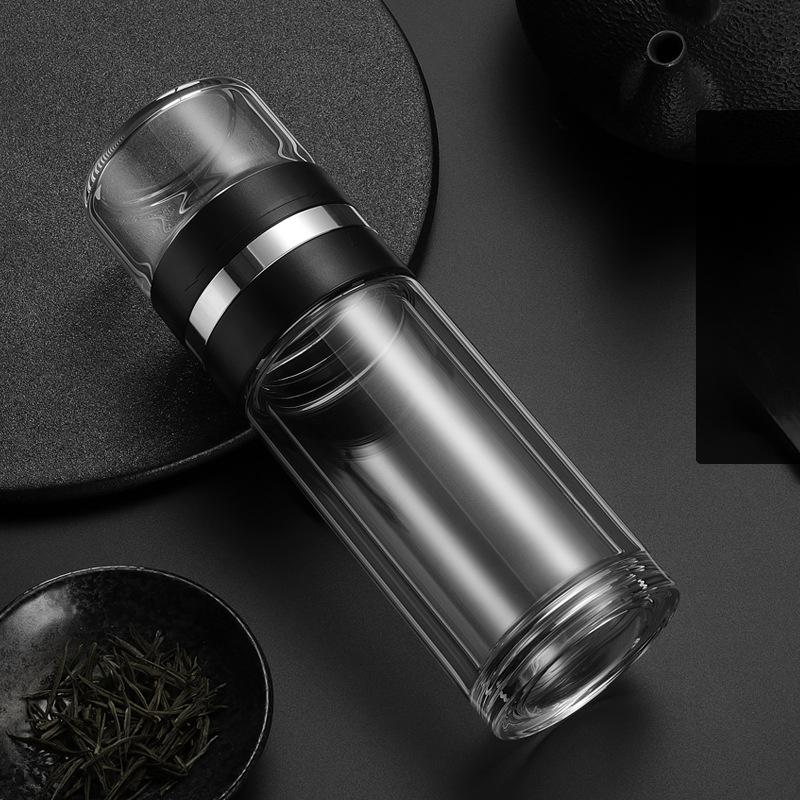 Fengge Tea Separation Water Separation Šálek na čaj Špičkový dvouvrstvý skleněný šálek Přenosný šálek na čistou vodu pro muže a ženy