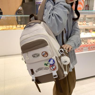 Junior High School Students Schoolbag Women's Color Contrast Backpack Campus Large Capacity Backpack