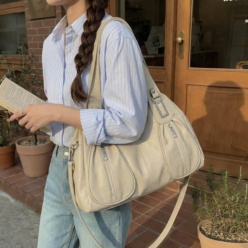 Women's Shoulder Bag Solid Color Large Capacity Travel Commuter Tote Bag