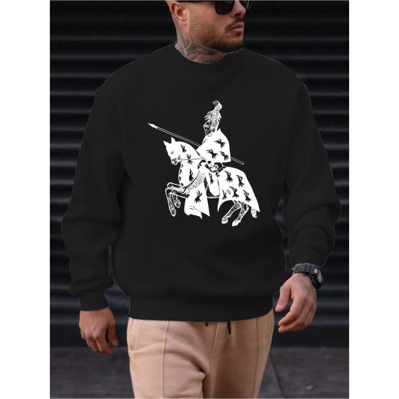 Men'S Cavalry Pattern Casual Round Neck Sweatshirt.