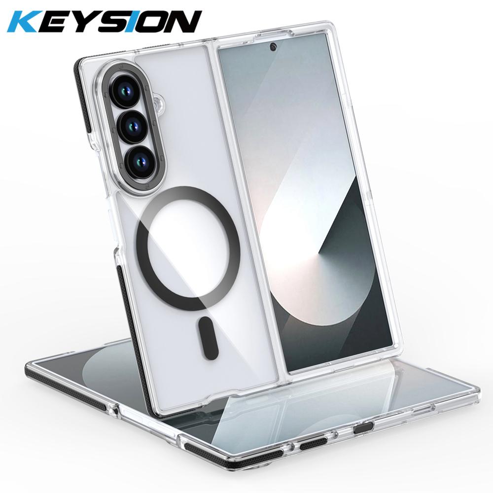 KEYSION Transparent Magnetic Case for MagSafe for Samsung Z Fold 7 6 5G Clear Shockproof Phone Back Cover for Galaxy Z Fold 6 7