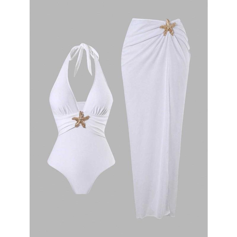

Spot Sexy Beach Dress Deep V One-piece Swimsuit Two-piece Popular Swimsuit XL білий