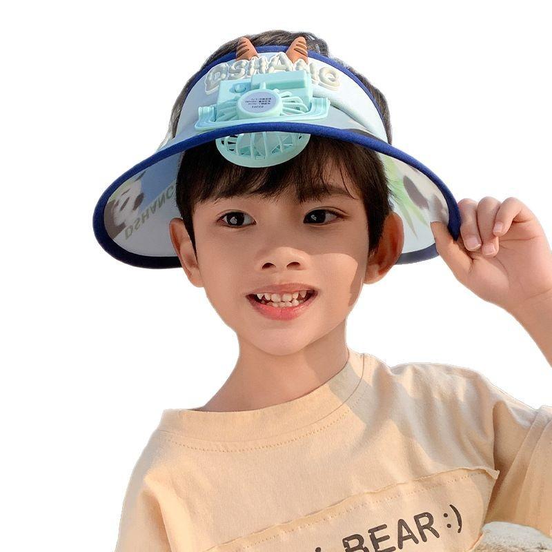 Baby Fan Summer Cartoon Big Hat with Fan Sun Protection Sky Top Children Hat Brim and Sun Hat Cute