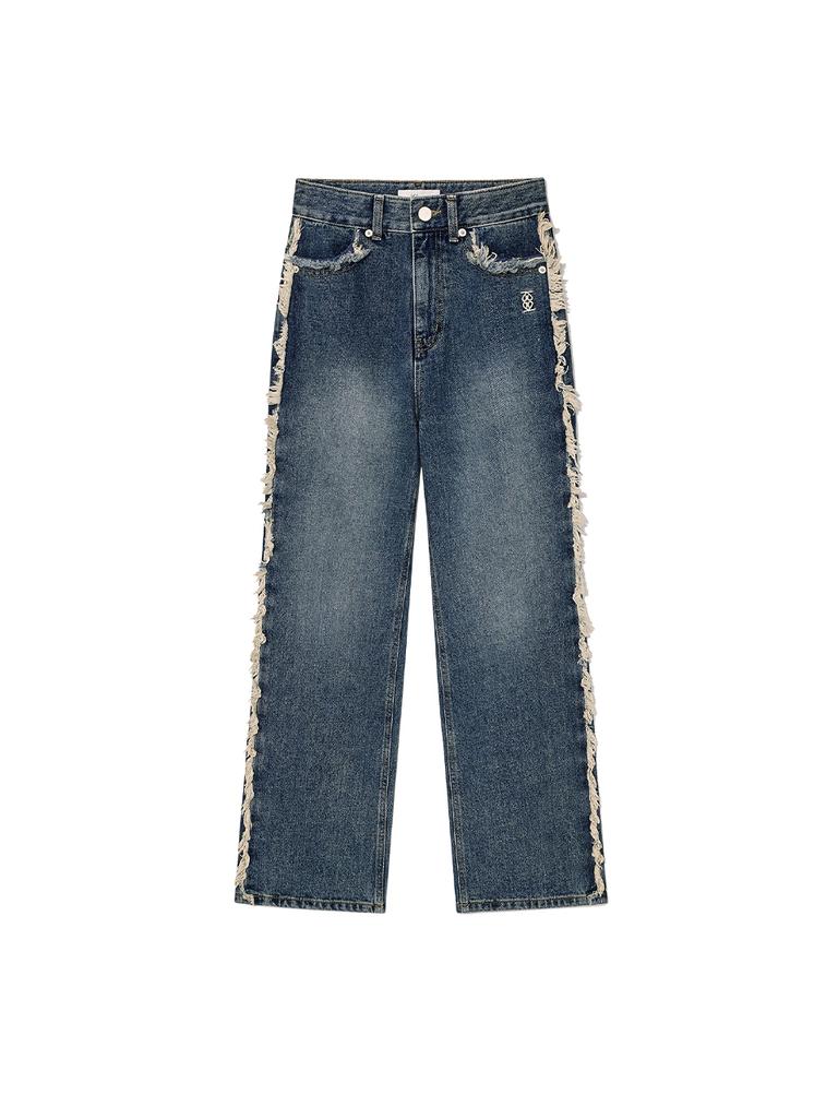 KIJUN Raw Edge Trimmed Jeans Blue