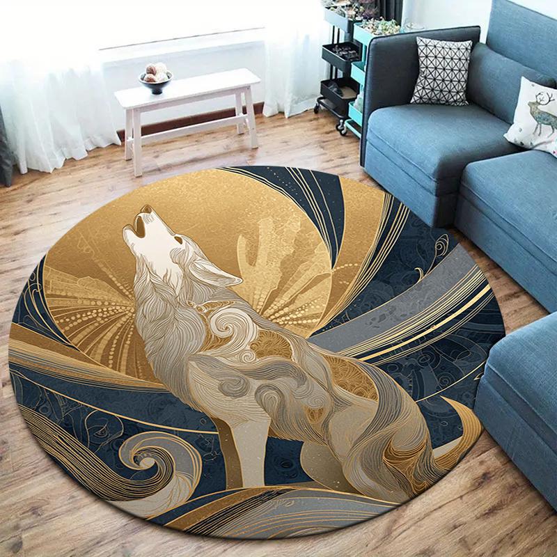 

Fierce wolf Round Area Rug,Carpet Rug for Living Room Bedroom Sofa Playroom Decor,Non-slip Floor Mat 80cmx80cm