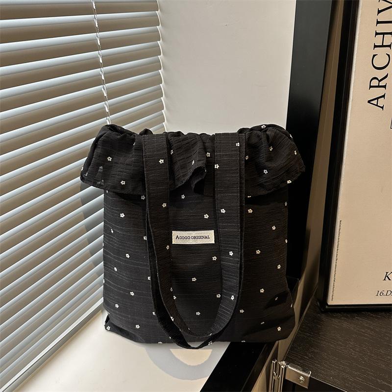 

Fairy wind lotus leaf edge vacation casual mesh tote bag spring trend fresh shoulder women s bag portable чорний