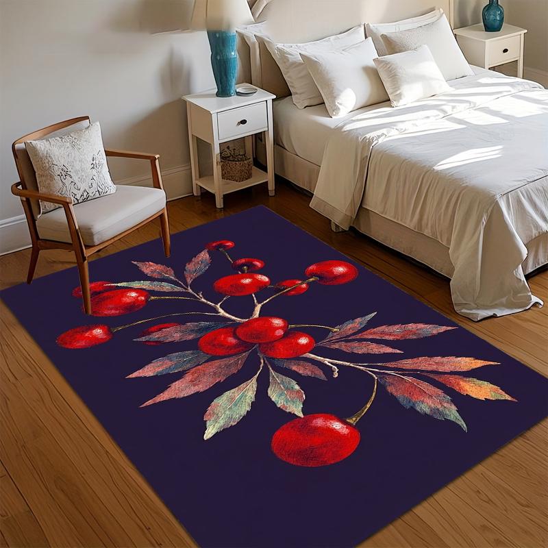 

Watercolor Cherry Print Non Slip Area Rug Washable Entryway Floor Mat for Living Room Bedroom Kitchen Fruit Art Decor Pieces 40x60cm