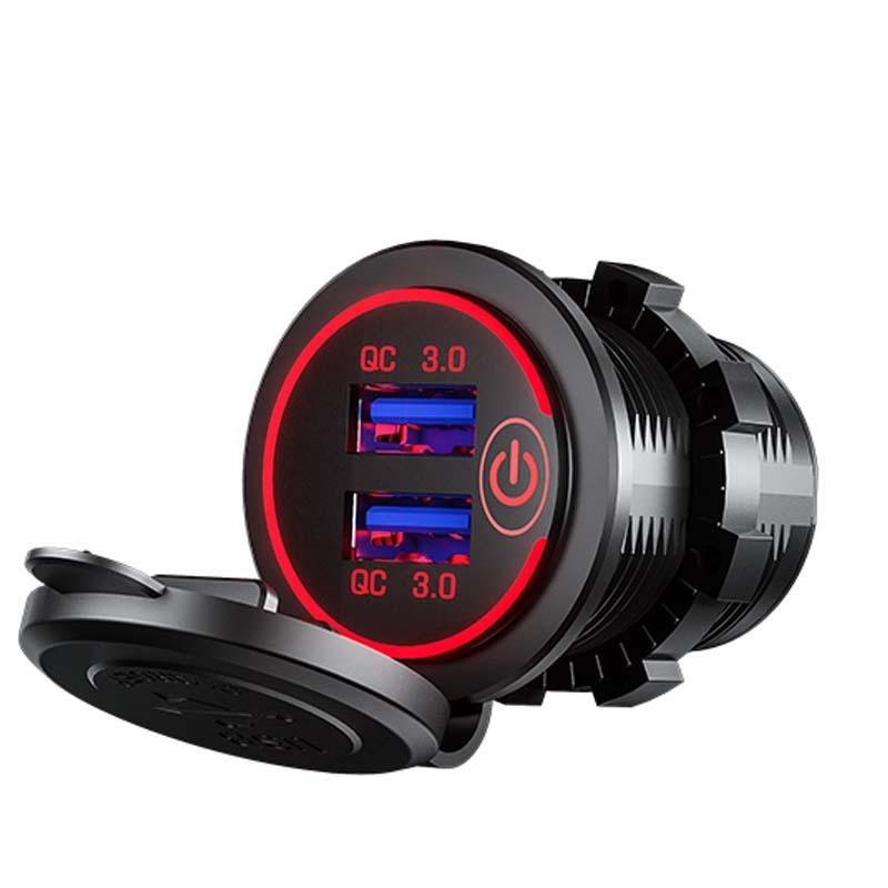 Quick Charge 3.0 Dual USB Car Charger Waterproof 12V/24V QC3.0 USB Fast Charger Socket Power Outlet with Touch Switch