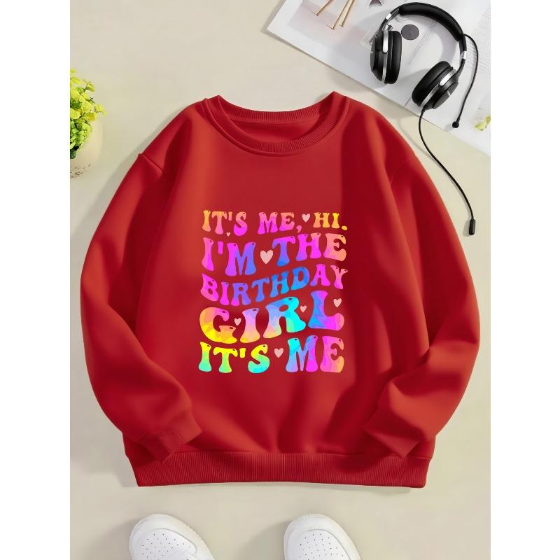 Kids Sweatshirt, Print Sweatshirt - "It's Me, Hi I'm the " Slogan, Round Neck Winter Sweatshirt, Casual Party Outfit